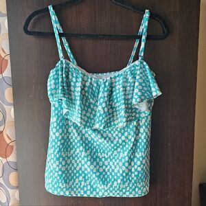 Catalina Teal and White Bathing Suit Top with Ruffle